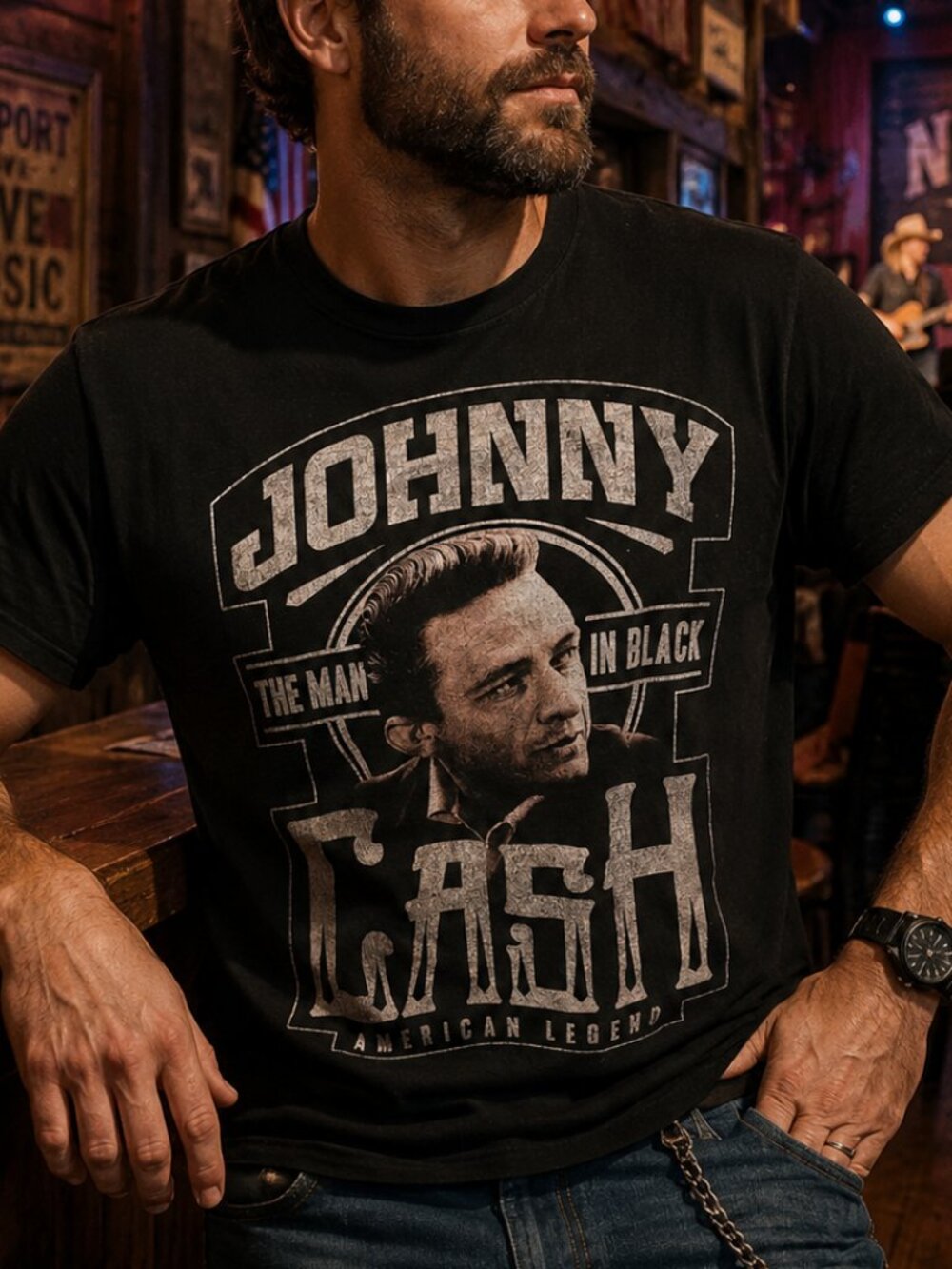 Vintage Johnny Cash Graphic T-Shirt - The Man in Black - Size XL